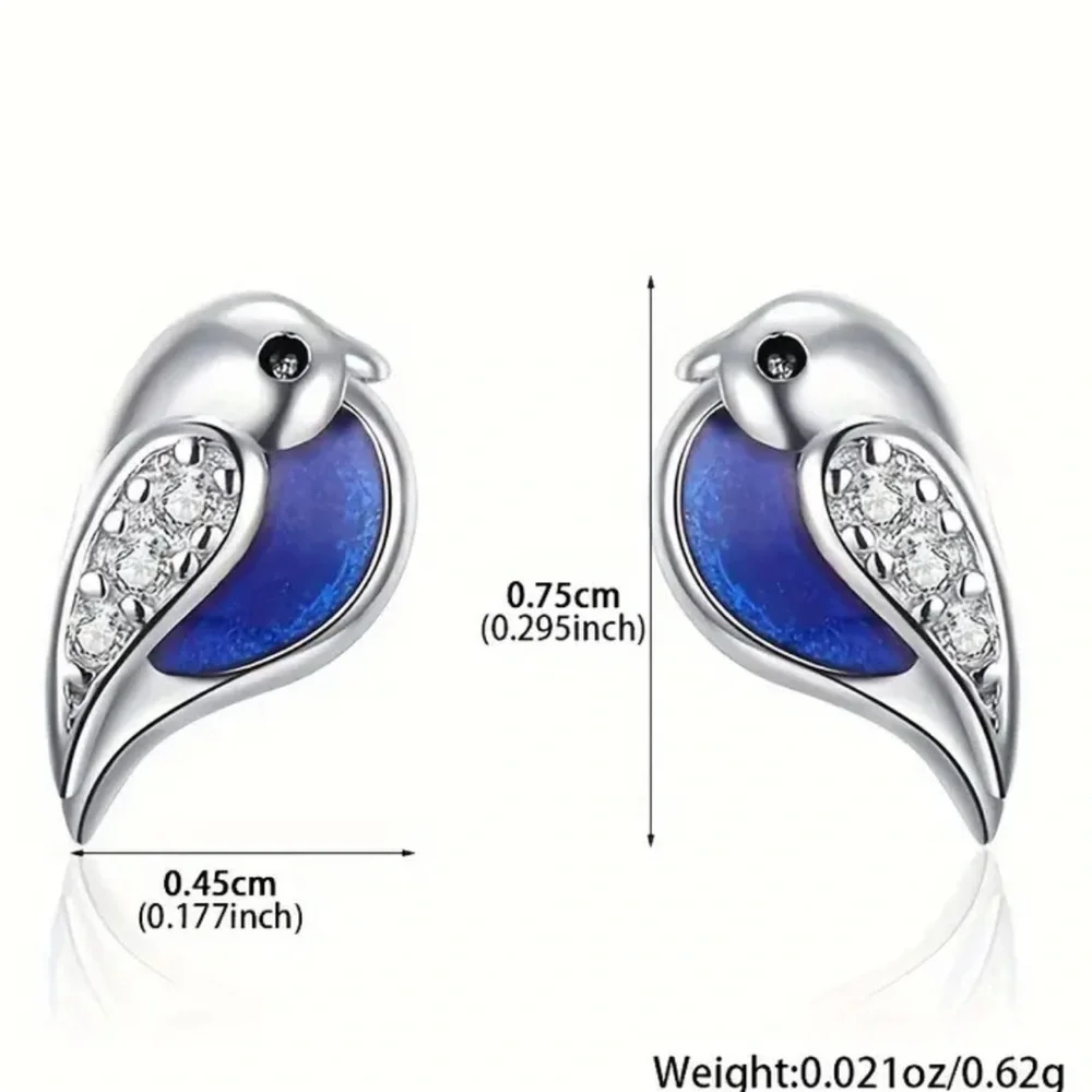 Sterling Silver Gold Bird Stud Earrings - Picture 3 of 3